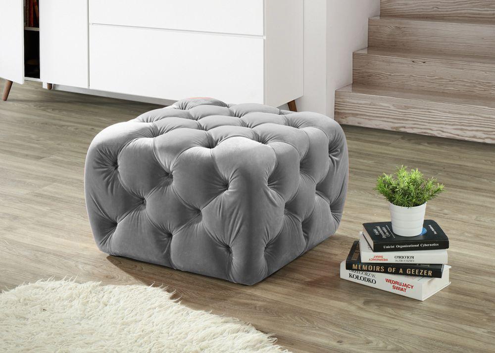 Ottoman in Grey. Measures at 24.25” x 24.25” x 16.5”H.